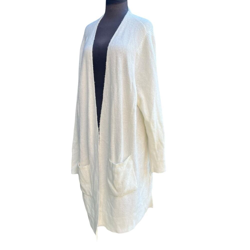 Lands End Wool Alpca Waffle Knit Cozy Soft Open Caspsule Sweater Cardigan 3X